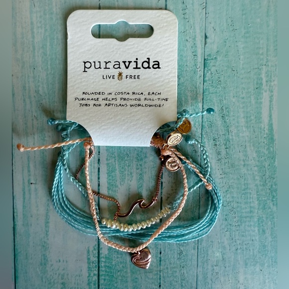 Pura Vida “by the sea” pack, blue and pink/rose stackable Bracelet Set - Picture 1 of 3
